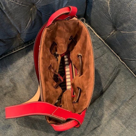 Dooney & Bourke Large Beacon Saffiano red bucket drawstring bag - Picture 6 of 15